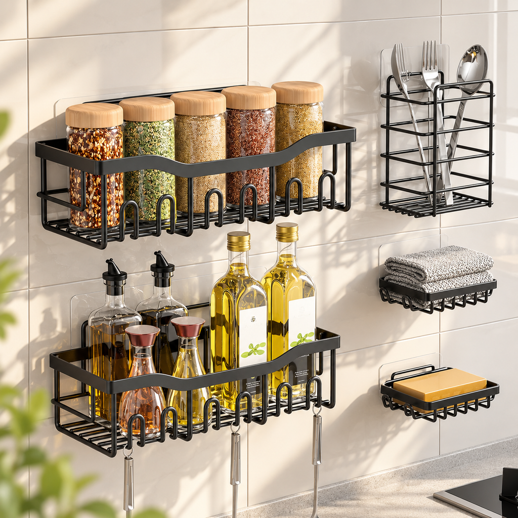 Set organizadores adhesivos ducha 5 piezas