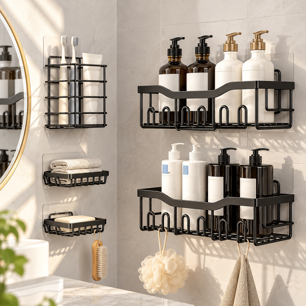 Set organizadores adhesivos ducha 5 piezas